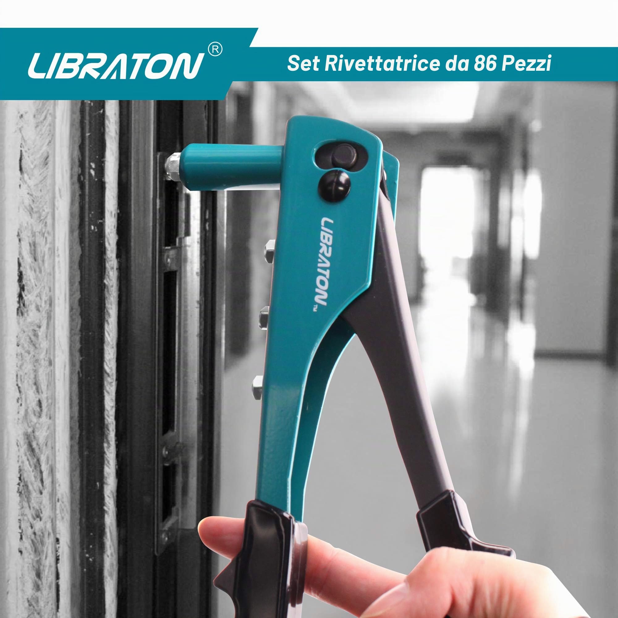 Libraton Rivettatrice Manuale 80 Pezzi Rivetti con 4 HSS Teste Intercambiabili, Rivettatrice Professionale per Automobili, Ferrovie, Mobili, Strumenti