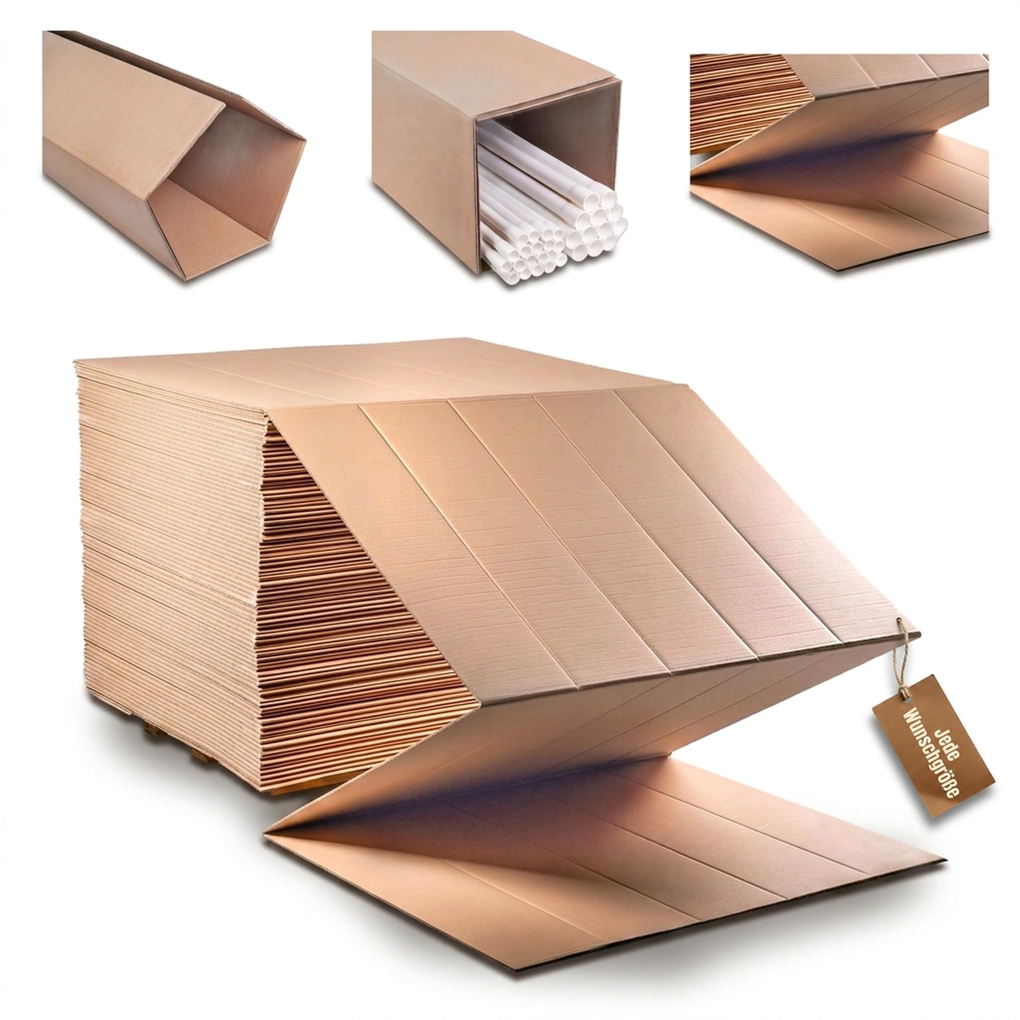 KK Verpackungen Endloswellpappe 2-wellig | 720 m, Zickzack-Wellpappe 290 mm Rillenabstand | Wellpappzuschnitt mit Rillungen | Verpackungsmaterial für Sonnenschirm, Rollo, Jalousie, Wäschespinne