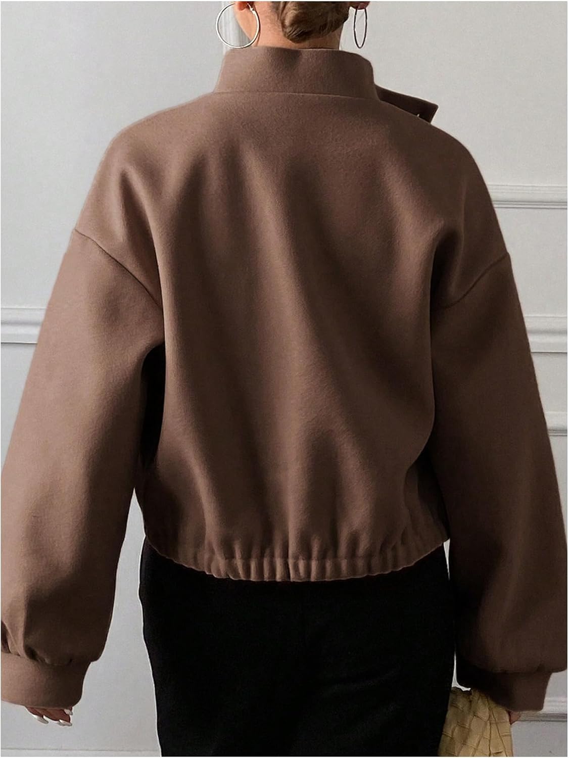 OYOANGLE Women's Button Down Jackets Long Sleeve Mock Neck Loose Casual Coats with Pockets - Image 3