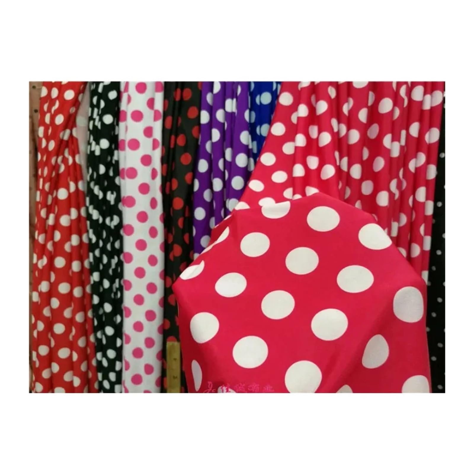 Tela de lunares Tela estampada de lunares tejida elástica cuatro lados por metro for costura vestidos(White rose red dot)