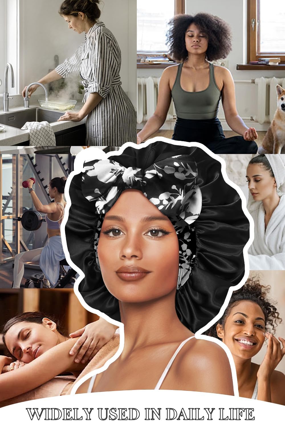 Double Layer Silk Bonnet with Tie Satin Lined Sleep Cap Hair Cover for Women's Curly Natural Hair - Image 6