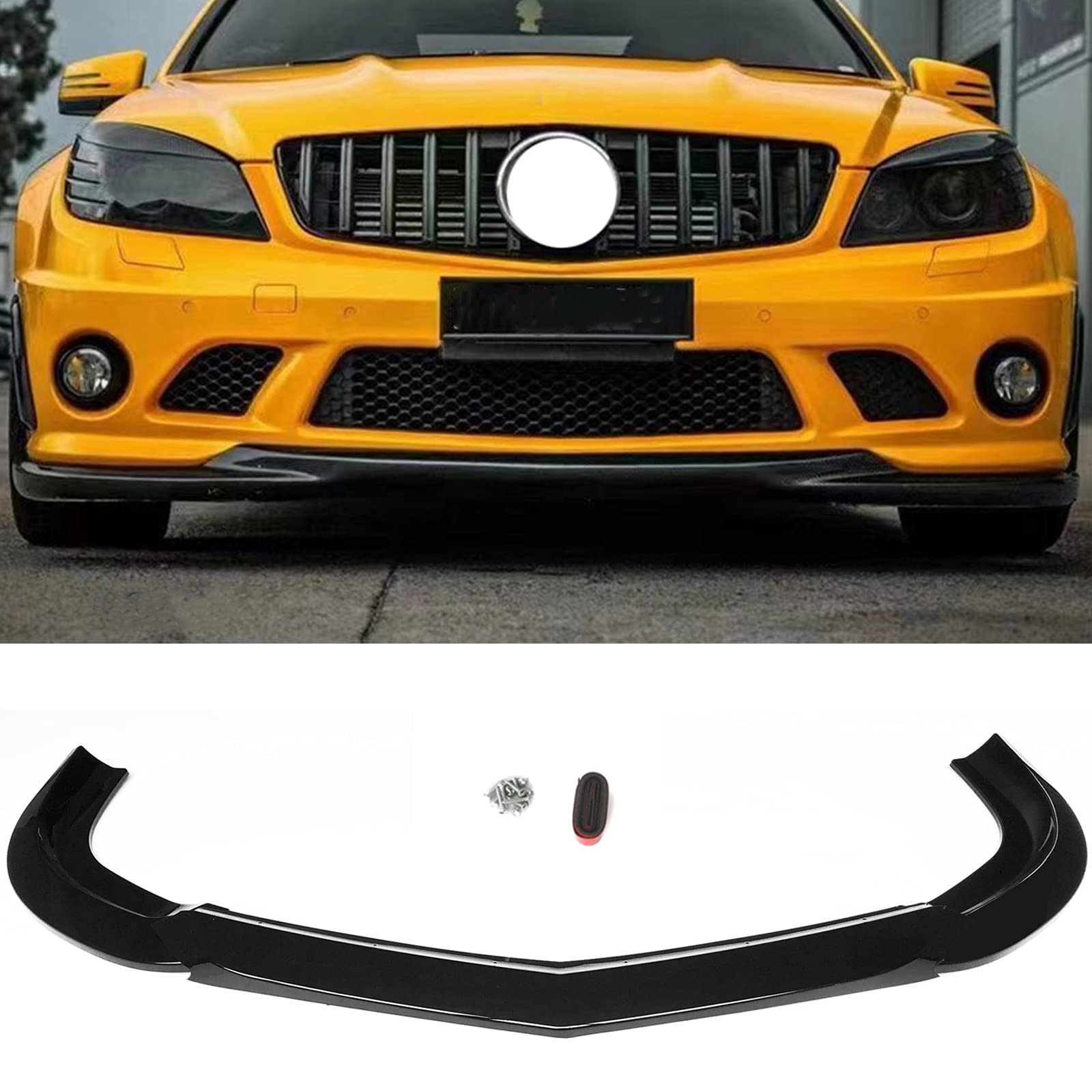 Minge Couvre-lèvre de Pare-Chocs Avant W204 C63 AMG Style Sportif Noir Brillant 4 Portes