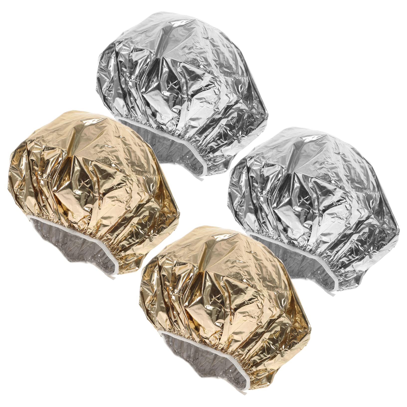 FRCOLOR Heated Hair Cap Set 4pc Tin Foil Cap Elastic Foil Hair Cap for Deep Conditioning Hair Coloring Salon Use