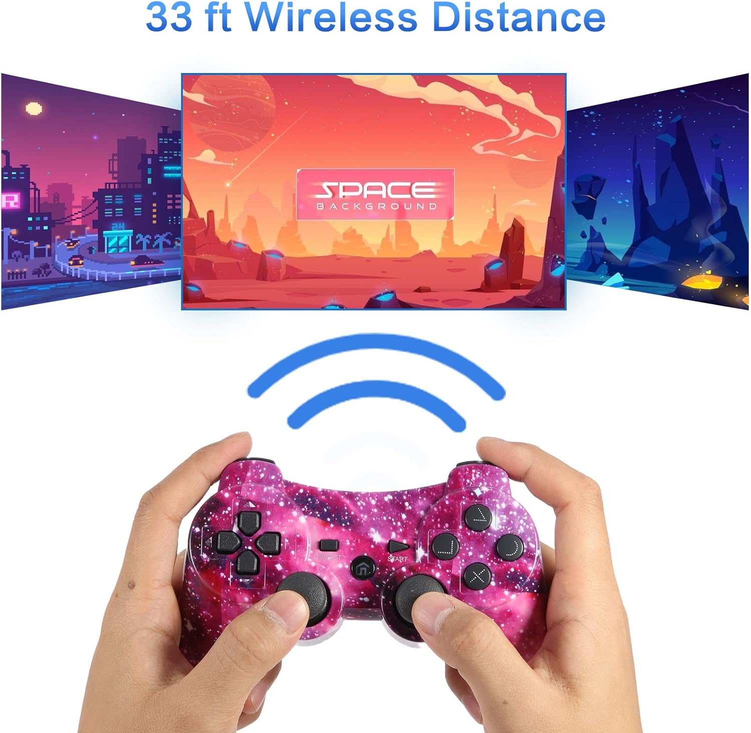 Puning 2Pack Wireless Controller for PS3 Controller, Wireless Controller with Upgraded Joystick Compatible with Playstation 3(Sky and Art) : Video Games