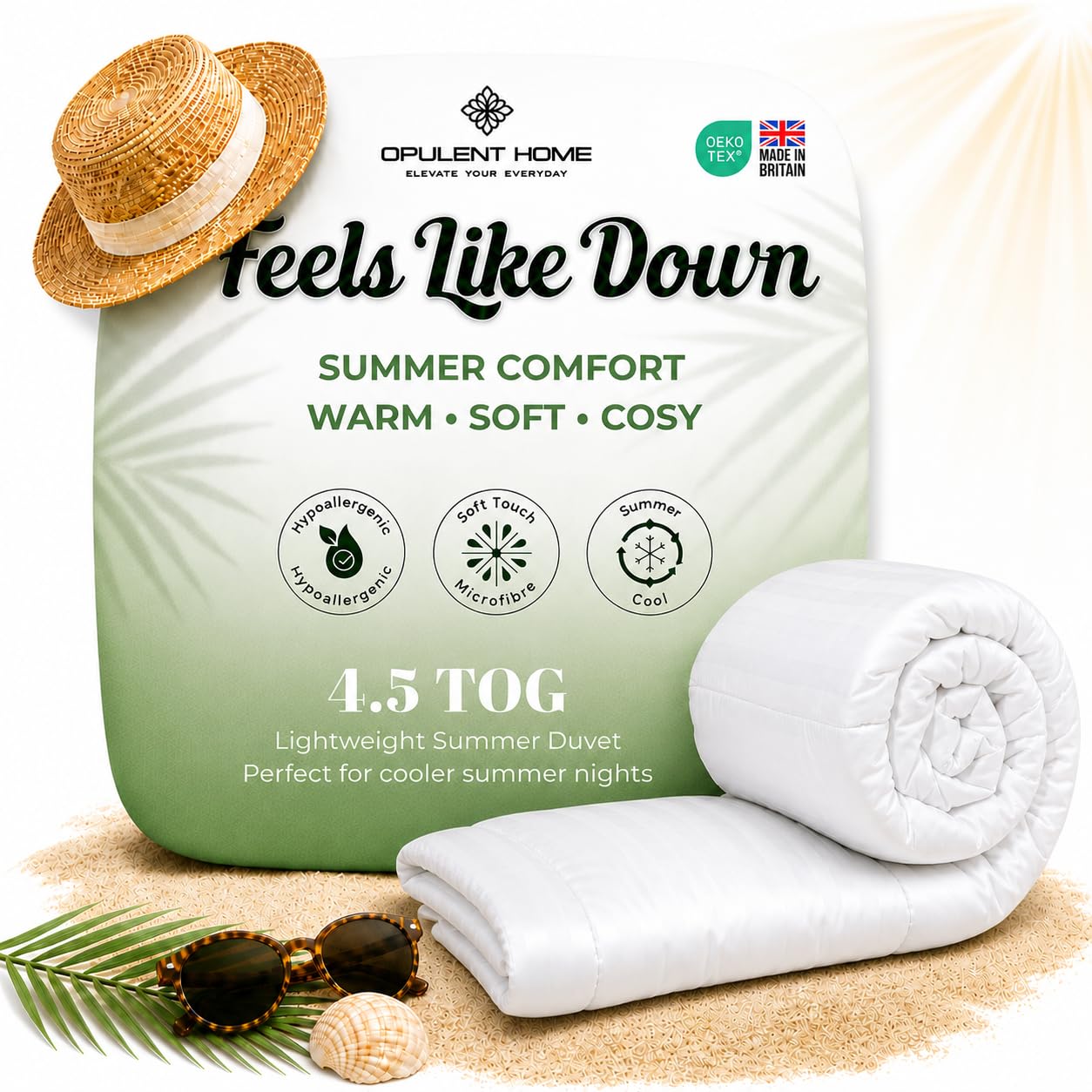 Opulent Home 4.5 Tog Single Duvet Lightweight Summer Duvet - Soft Anti-Allergy Hypoallergenic Hollowfibre Quilt, Oeko-Tex Certified, Made In Uk, Machine Washable, 135 X 200 Cm