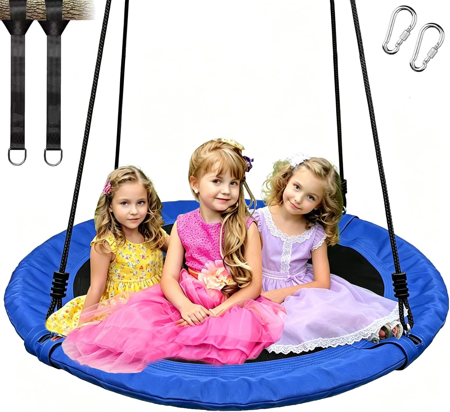 40 Inch Heavy Duty Tree Swing with 900LB Capacity - Large Saucer Swing for Adults, Kids, Family - Includes 2 Tree Protection Straps & Adjustable Ropes, Durable Outdoor Backyard Swing (Blue)