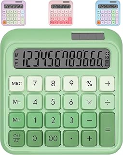 Sonicefit Mechanical Switch Basic Calculator 12 Digits, Solar/Battery Dual Power, Tactile Keys & Large LCD Display, Cute A...