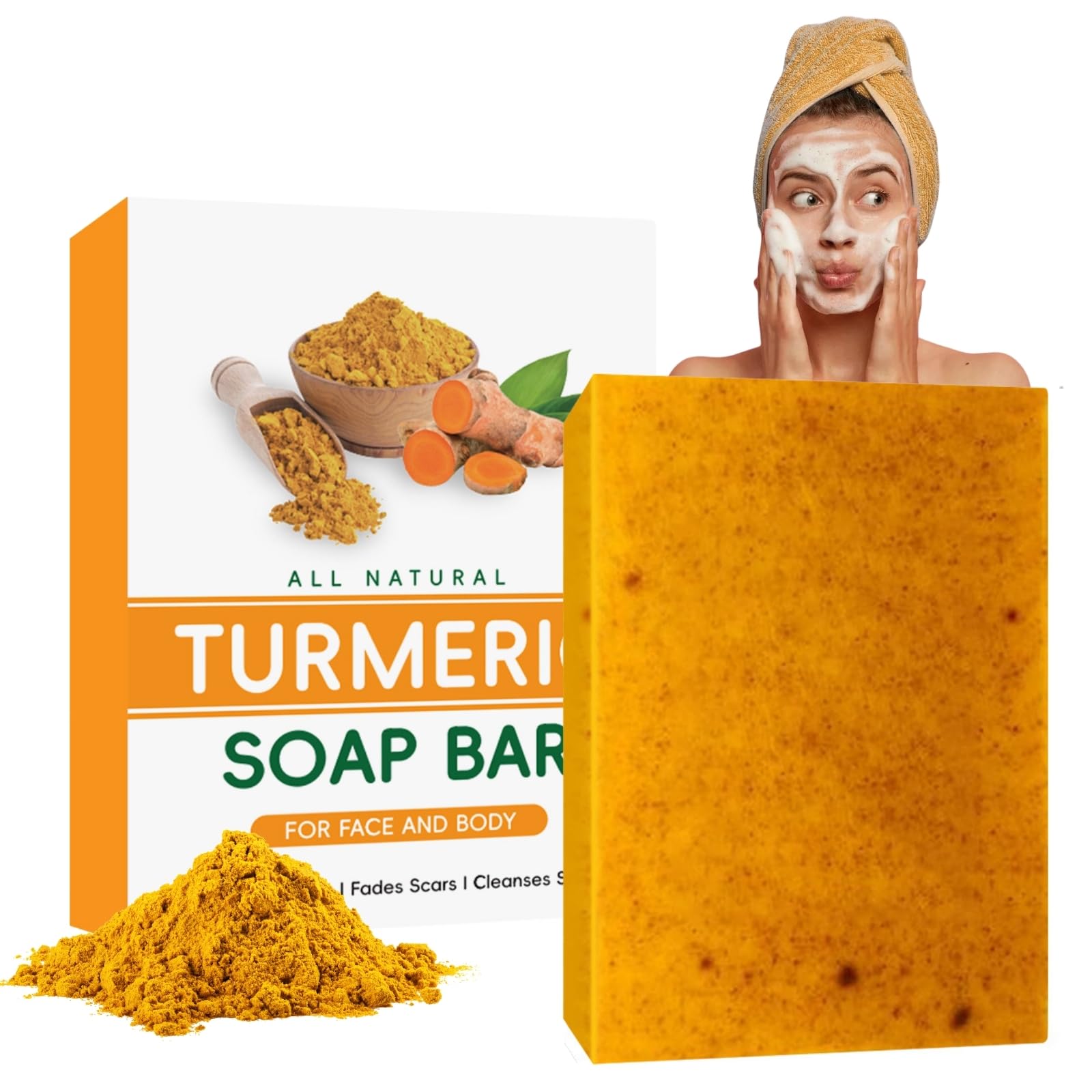 Tumeric Soap for Cleansing - Turmeric Soap Bar - Kojic Acid Soaps - Natural Soaps for Acne, Dark Spots, Hyperpigmentation, Smooth Skin