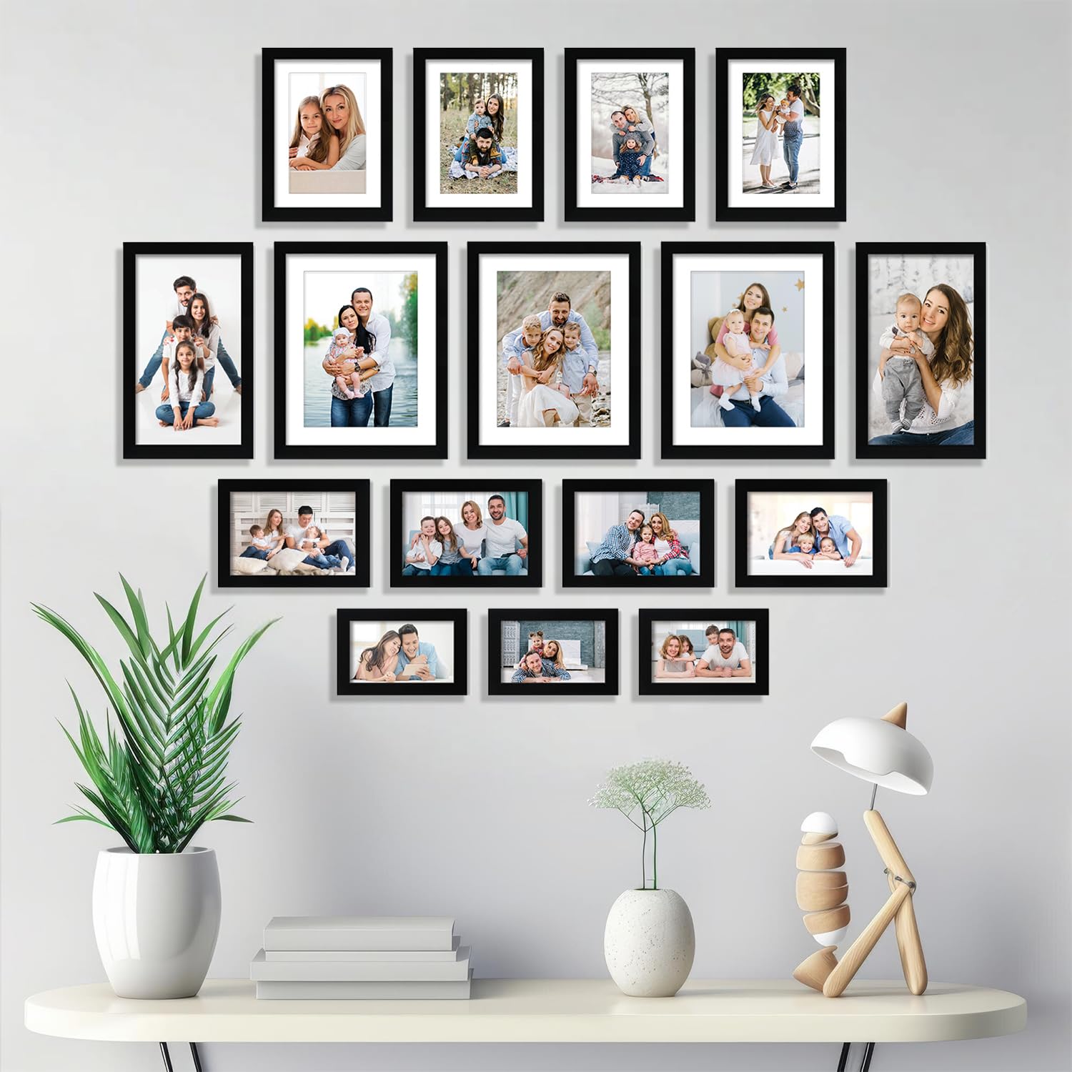 Amazon Brand - Solimo 16-Set Photo Frames|Multiple Sizes|Rectangular Wall-Mount Home Decor|Plexi Glass|Frame For Home and Office Decoration|Mixed Sizes (Black,6.1x8.1 Inches)