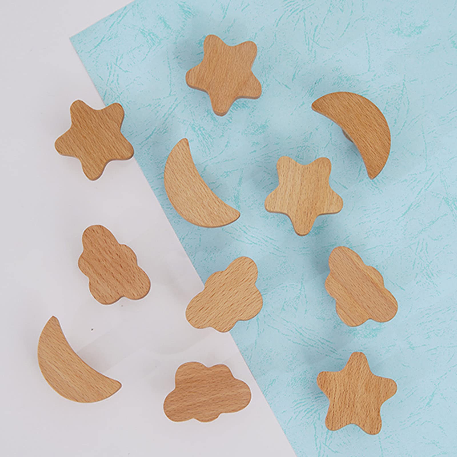 6 x Maniglie per mobili in Legno Originale,Maniglie per armadietti da Cucina,pomelli e Maniglie per camere per Bambini,Maniglie per cassetti a Forma di Nuvola dei Cartoni Animati,Clouds-Beige