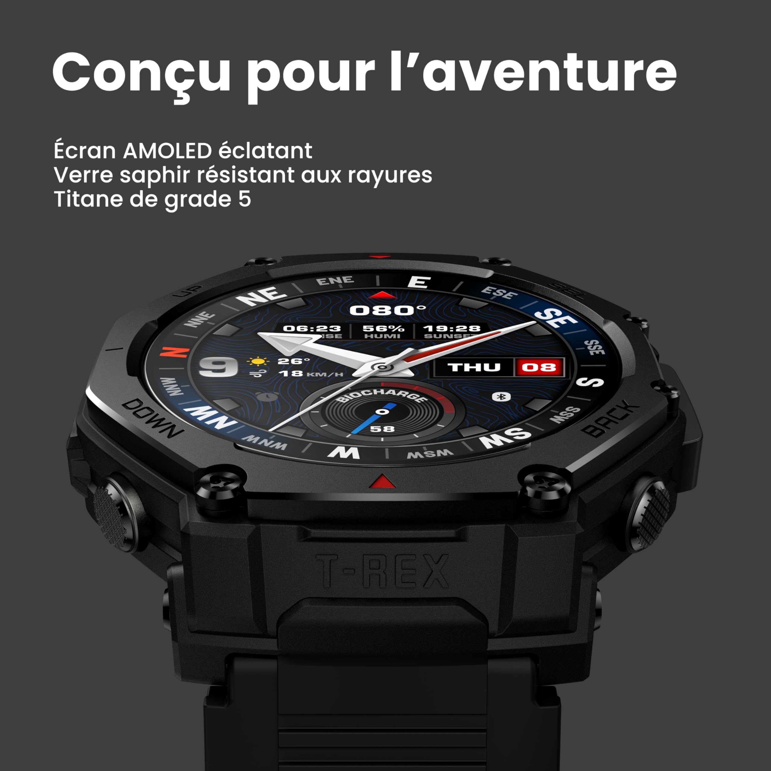 Amazfit T-Rex 3 Pro Montre Connectée Outdoor 48 mm, Écran AMOLED en Saphir, Lunette en Titane, GPS Double Bande, Cartes Hors Ligne, Lampe Intégrée, Autonomie 25 Jours, Smartwatch pour Android iPhone