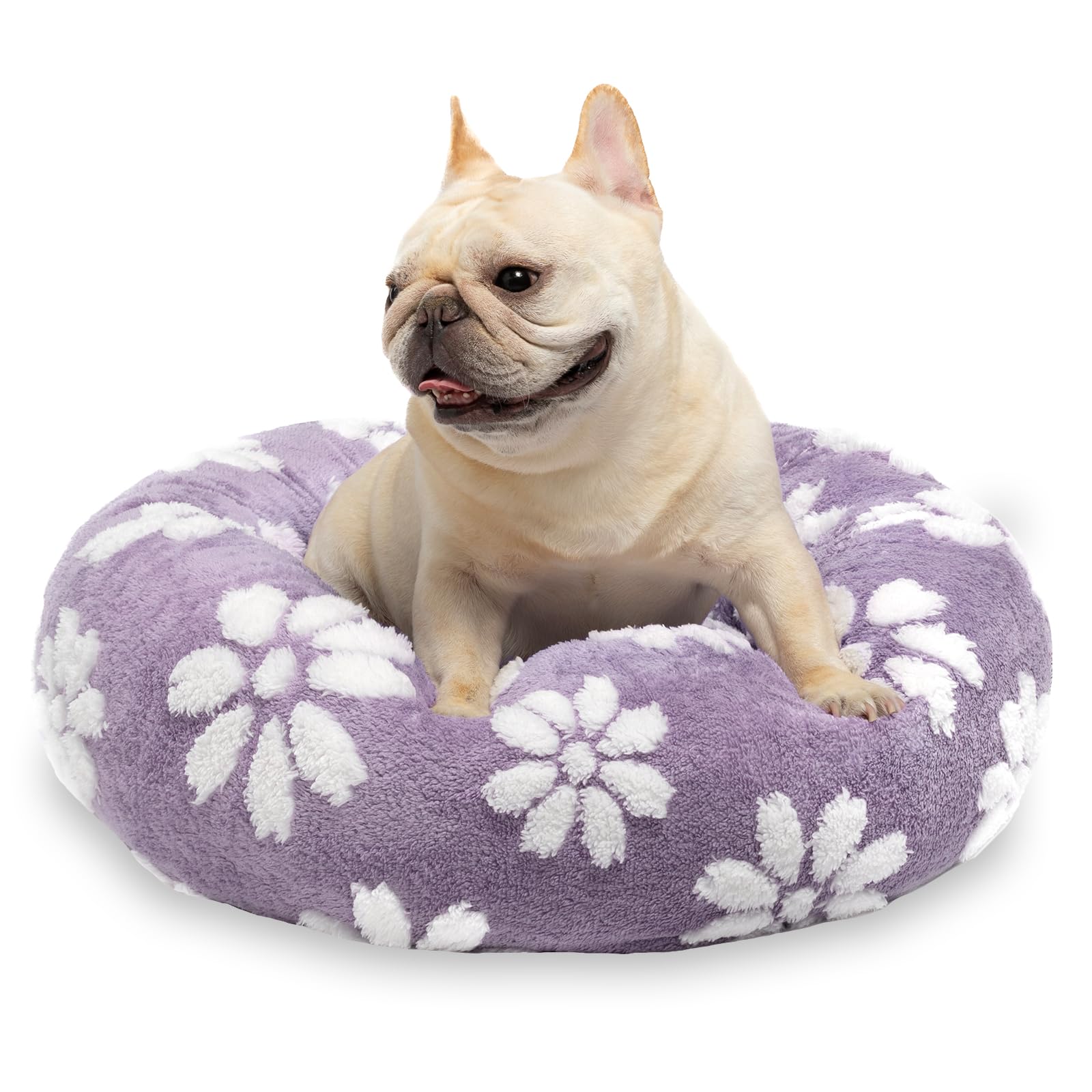 Yaning Donut Dog Beds for Small Dogs, Calming Round Cat Beds for Indoor Cats, Cute 3D Textured Flower Pet Bed with Removable Washable Cover and