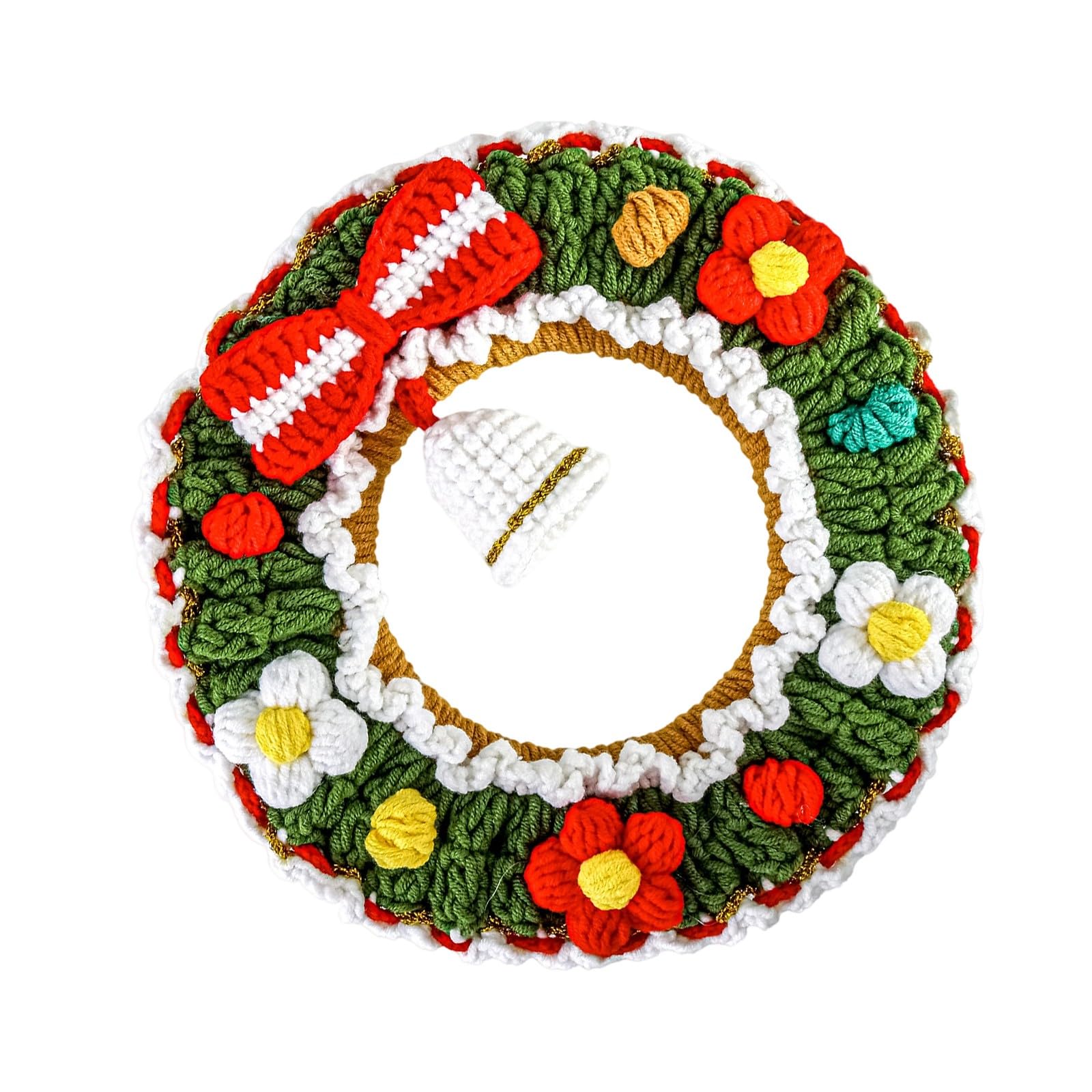 Holiday Wreath with Crochet Design Bells Decorative Yarn Piece for Fireplaces Wall Christmas Party Setups Crochet Bowknot Bells Ornament
