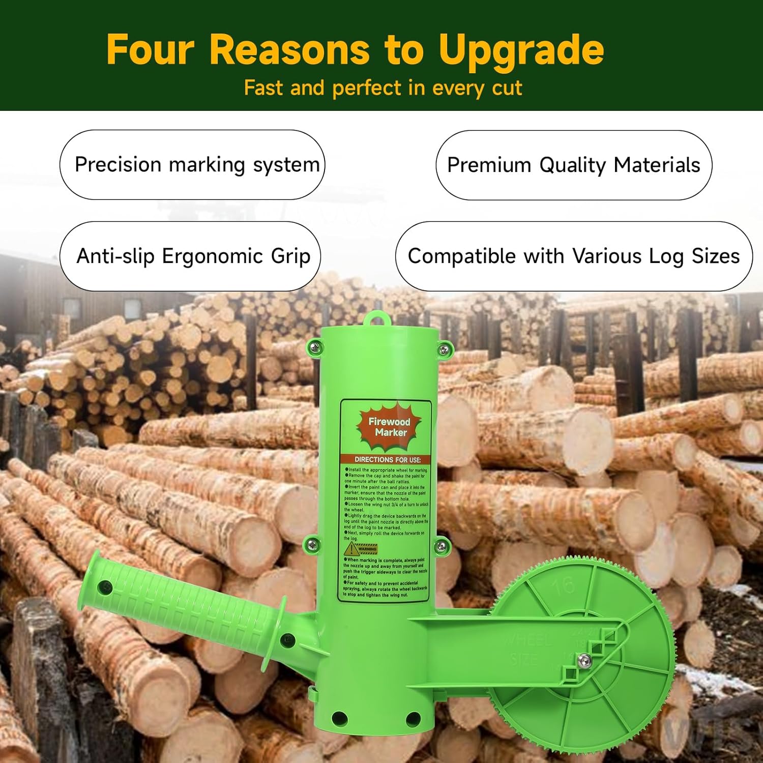 Firewood Marker Tool - Automatic Paint Marking Device with 16'' Roller Wheel, Durable Firewood Measuring Tool for Log Cutting & Woodworking, Measuring Accessory For Chainsaw Portable Design