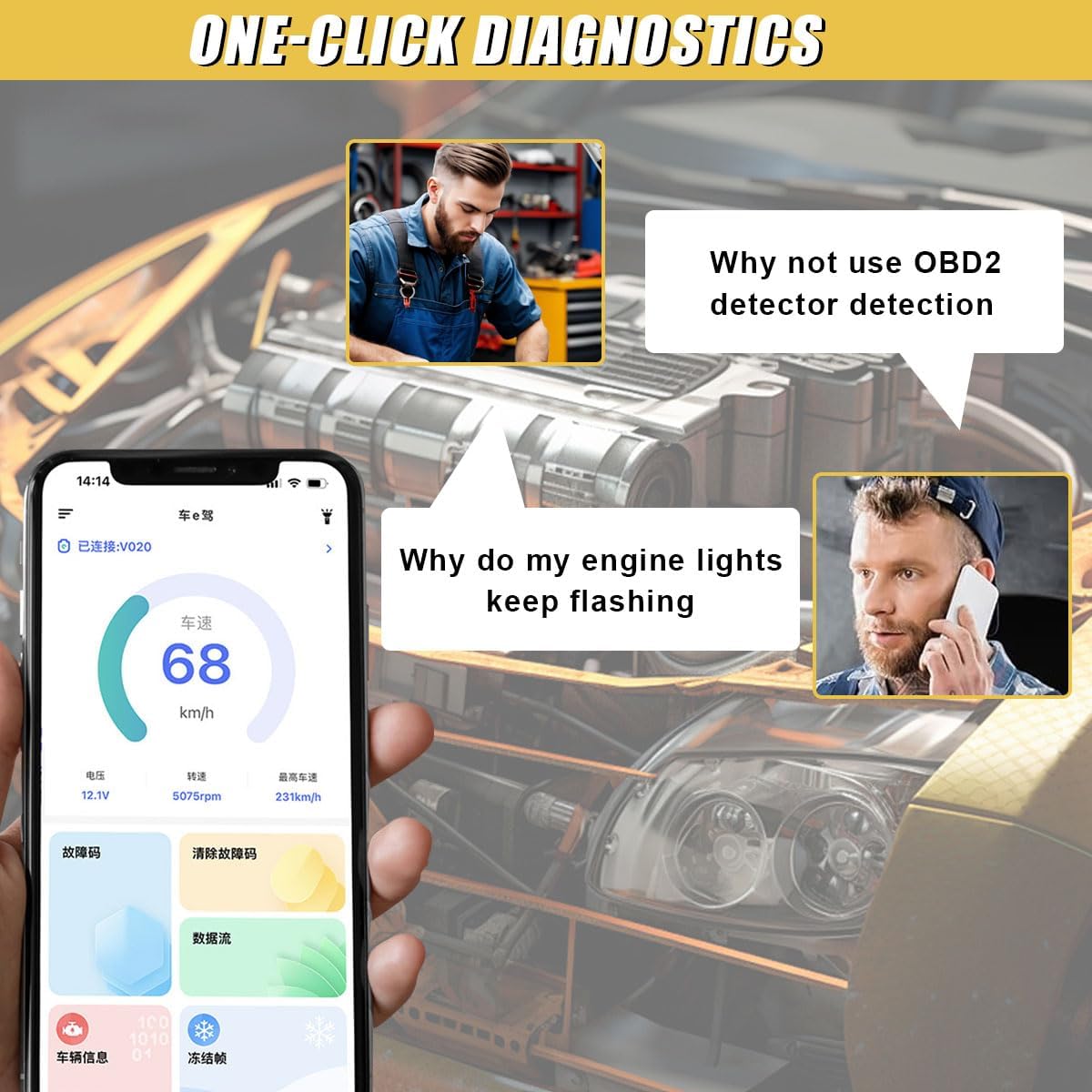 OBD2 Scanner Reader, Car Code Reader Connect to Phone, Auto Diagnostic Scan Tool, OBD2 Scanner for Reset/Clear Car Engine Error Code, Fits iPhone & Android - Image 5
