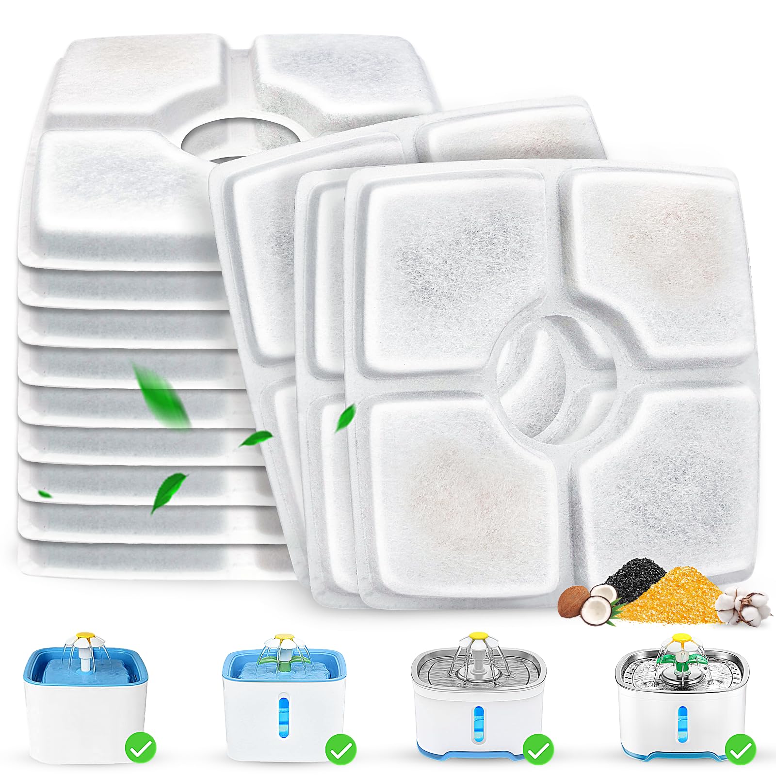 Cat Water Fountain Filter Replacement, 12 Pack Cat Fountain Filters Compatible with Square 84oz/2.5L Automatic Pet Fountain Dog Water Dispenser, 3 Filtration System Replacement Pet Filters