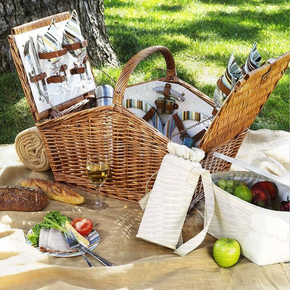 Borsa In Rattan Intrecciato A Mano Con Coperchio - Cesto Shopping Vintage Per Donna, Perfetto Per Picnic - Foto 2