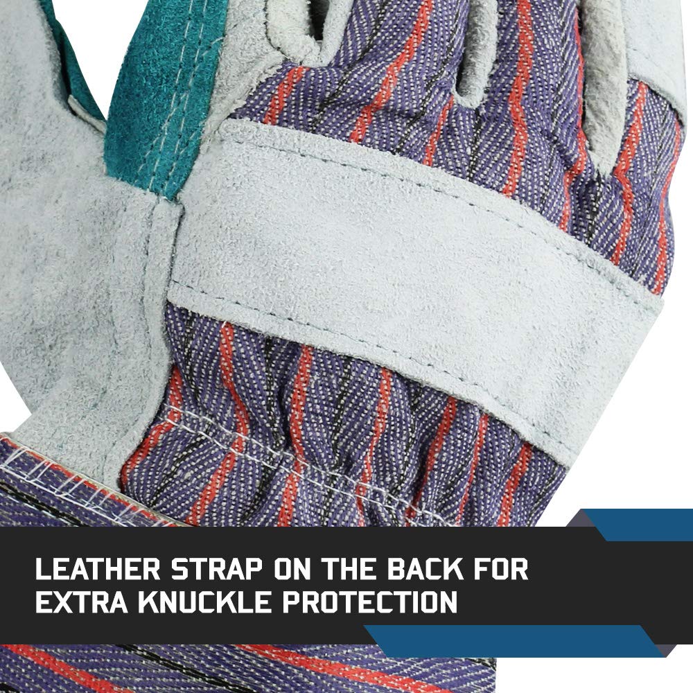 Glove Station - Guantes de trabajo resistentes de doble capa de piel vacuno dividida con puño de seguridad de goma (XL (XL), 12 unidades)