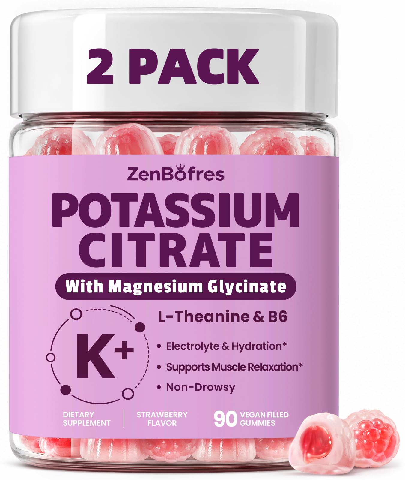 Potassium Citrate 1500mg Gummies, Potassium Supplement with Magnesium, L-Theanine &amp; B6, Electrolyte Gummies for Adults, Men &amp; Women – Support Hydration, Nerve, Muscle, &amp; Leg Cramps, Sugar Free, 2Pack