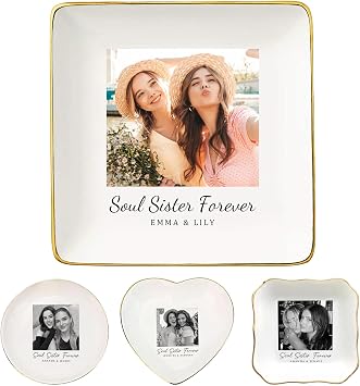 Custom Friendship Photo Jewelry Dish, Personalized Ceramic Trinket Tray, Custom Soul Sister, BFF, Friendship Gift, Couple Portrait Keepsake, Birthday Wedding Bride To Be Gift
