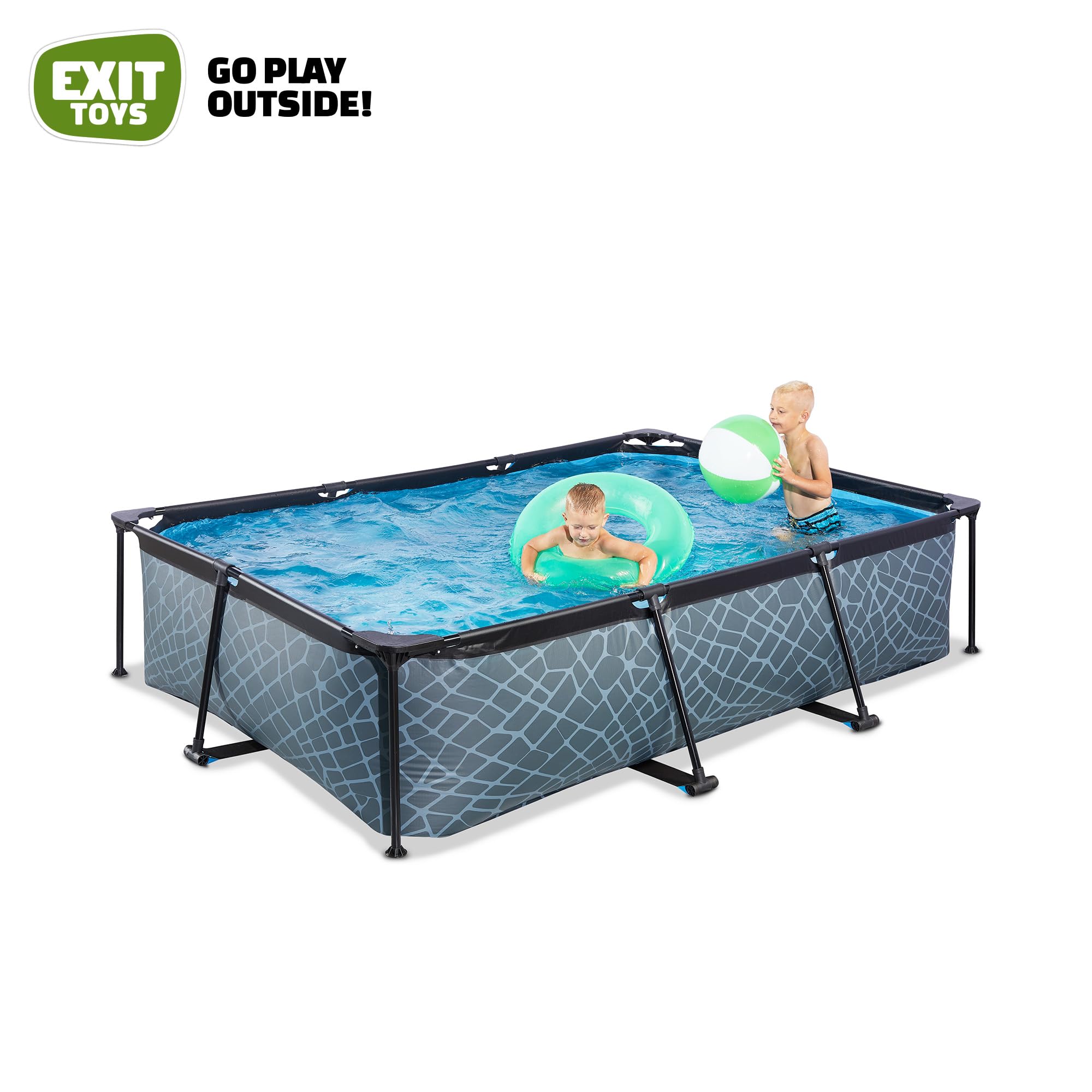 EXIT Toys Aufstellpool Rechteckig 300 x 200 x 65 cm mit Filterpumpe Garten Rahmenpool Stone Grau