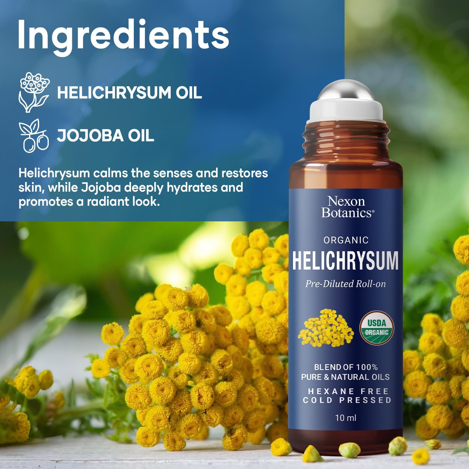 Organic Helichrysum Essential Oil Roll On 10 ml – Natural Aromatherapy Blend for Skin Care, Relaxation, Calm Mind, Stress Relief & Daily Wellness – Nexon Botanics - Image 3