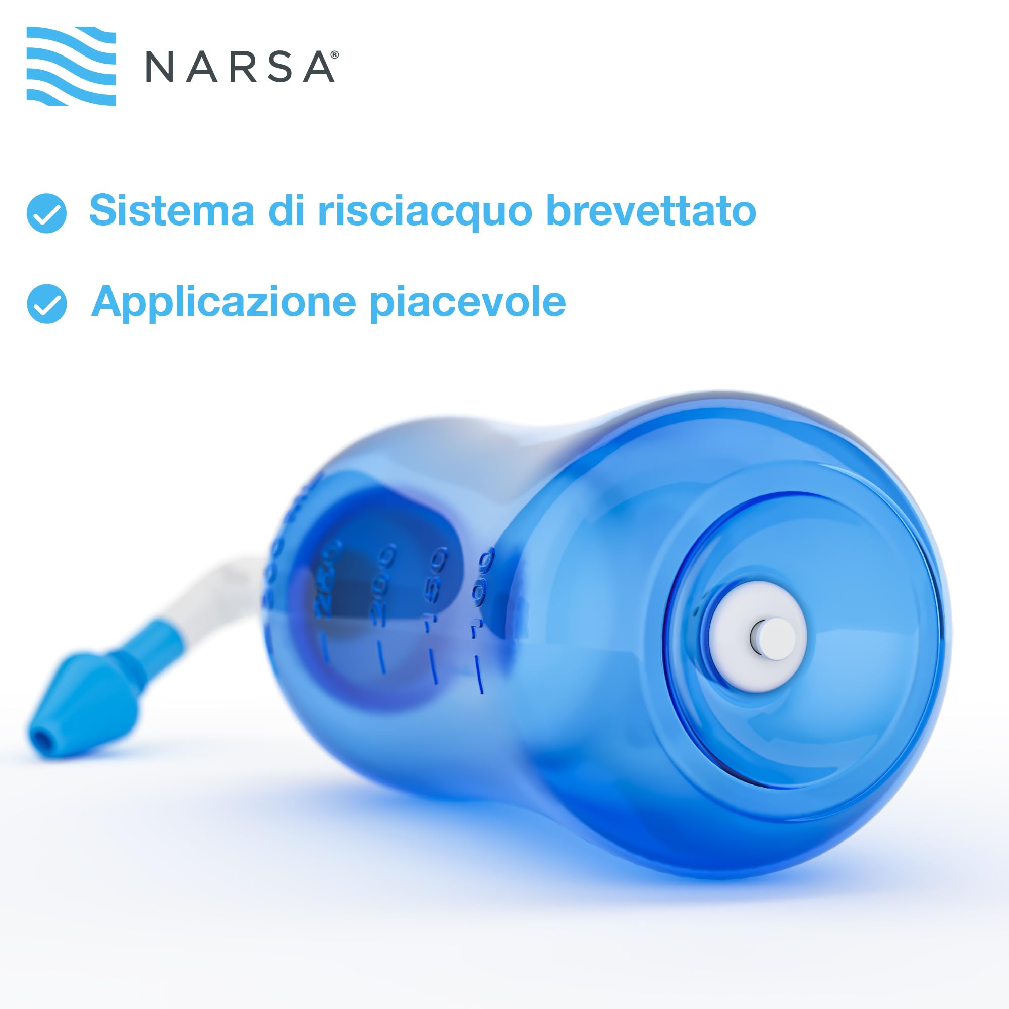 NARSA Doccia Nasale con 30 x Sale ∙ Lavaggio Nasale Adulti e Bambini ∙ Vasetto da Pulizia Nasale Premium