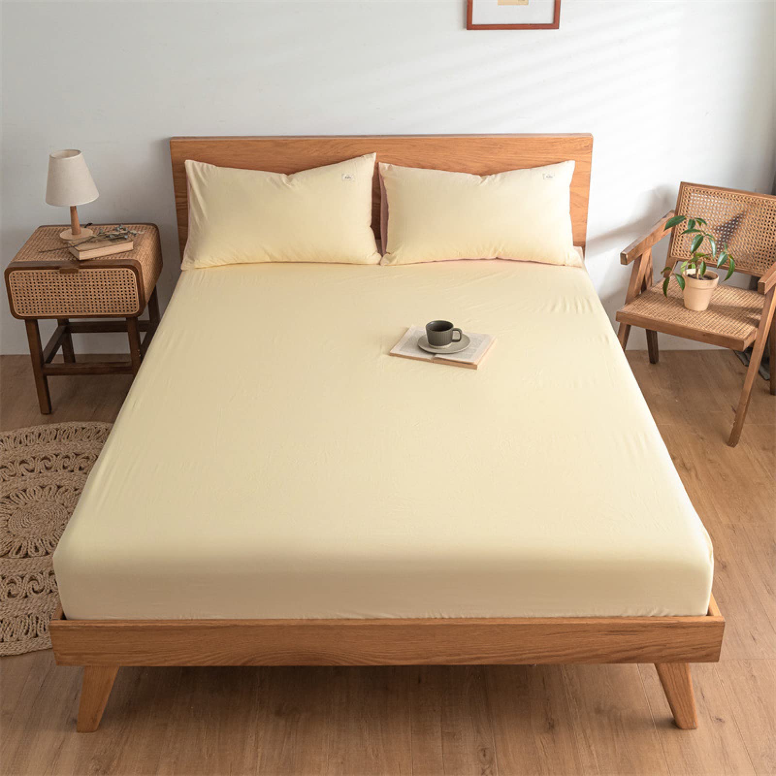 Luxury Egyptian Cotton Fitted Sheet Single Bed Yellow 120x200cm Deep Pocket 4 Way Stretch Double Bedding
