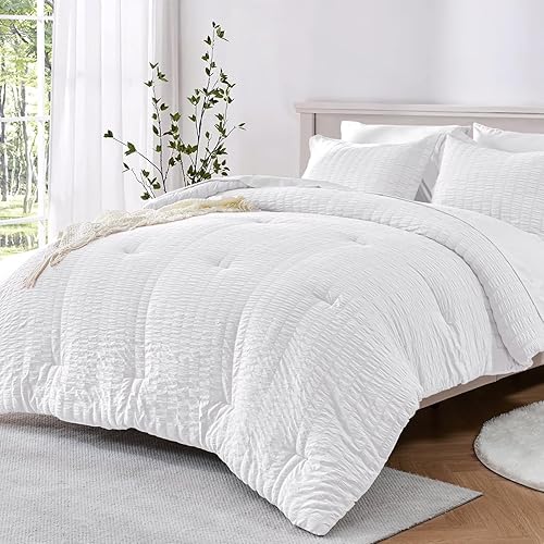 HYMOKEGE Seersucker - Juego de edredón Queen de 3 piezas, juegos de edredón ligero para ropa de cama, juego de cama con 1 edredón alternativo de