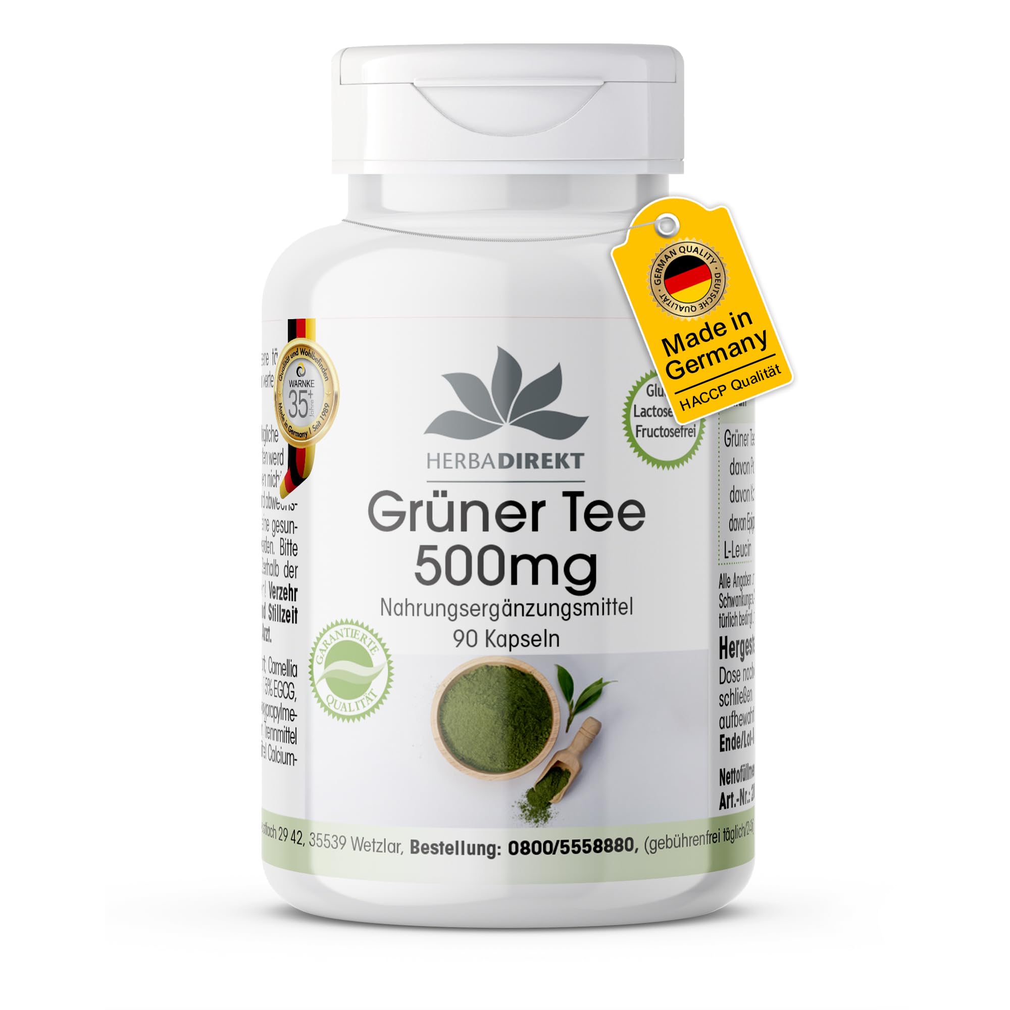 Grüner Tee Extrakt, 90 Kapseln, 500 mg pro Kapsel (tägliche Dosis 1500 mg)