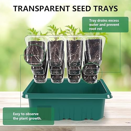 Miniatura 3 de Bandejas iniciales de semillas, 12 celdas x 10 paquetes de humedad ajustable para plantas con cúpula y base para invernadero y jardines (bandeja de