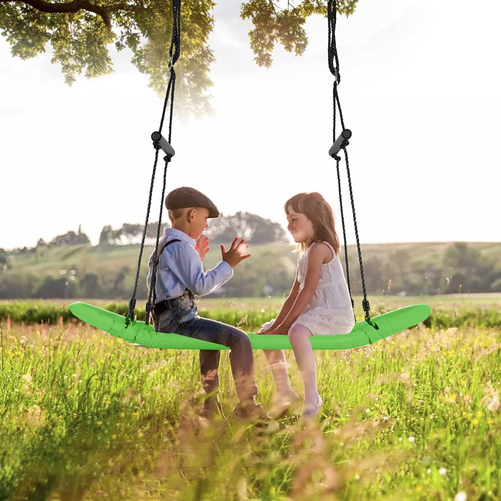 KOMFOTTEU Altalena regolabile in altezza con braccioli, portata 150 kg | Altalena da giardino per bambini e adulti, per interni ed esterni, colore verde