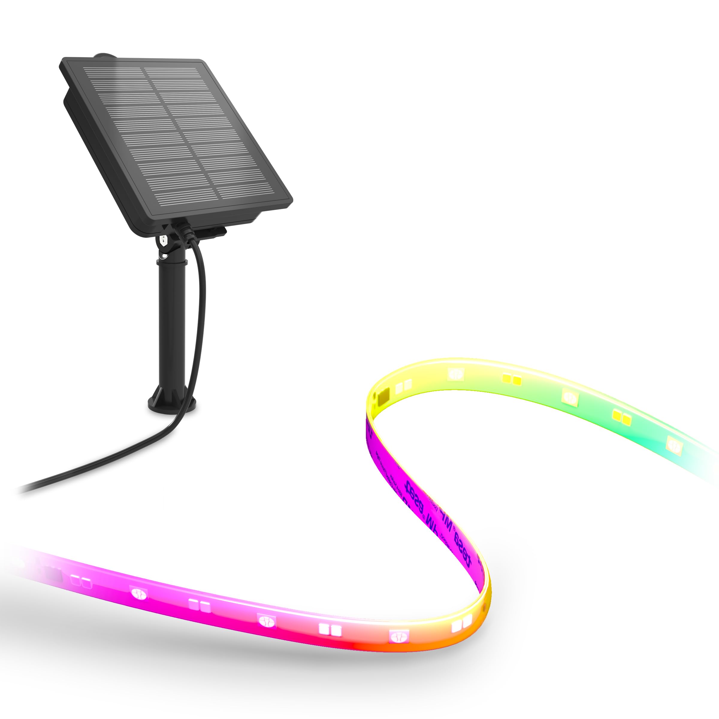 CALEX Vista Tira LED Solar, 3m, RGB y Blanco Cálido, USB-C, pack de 8 | Se recarga con energía solar o mediante USB-C, con un diseño impermeable para vallas y terrazas