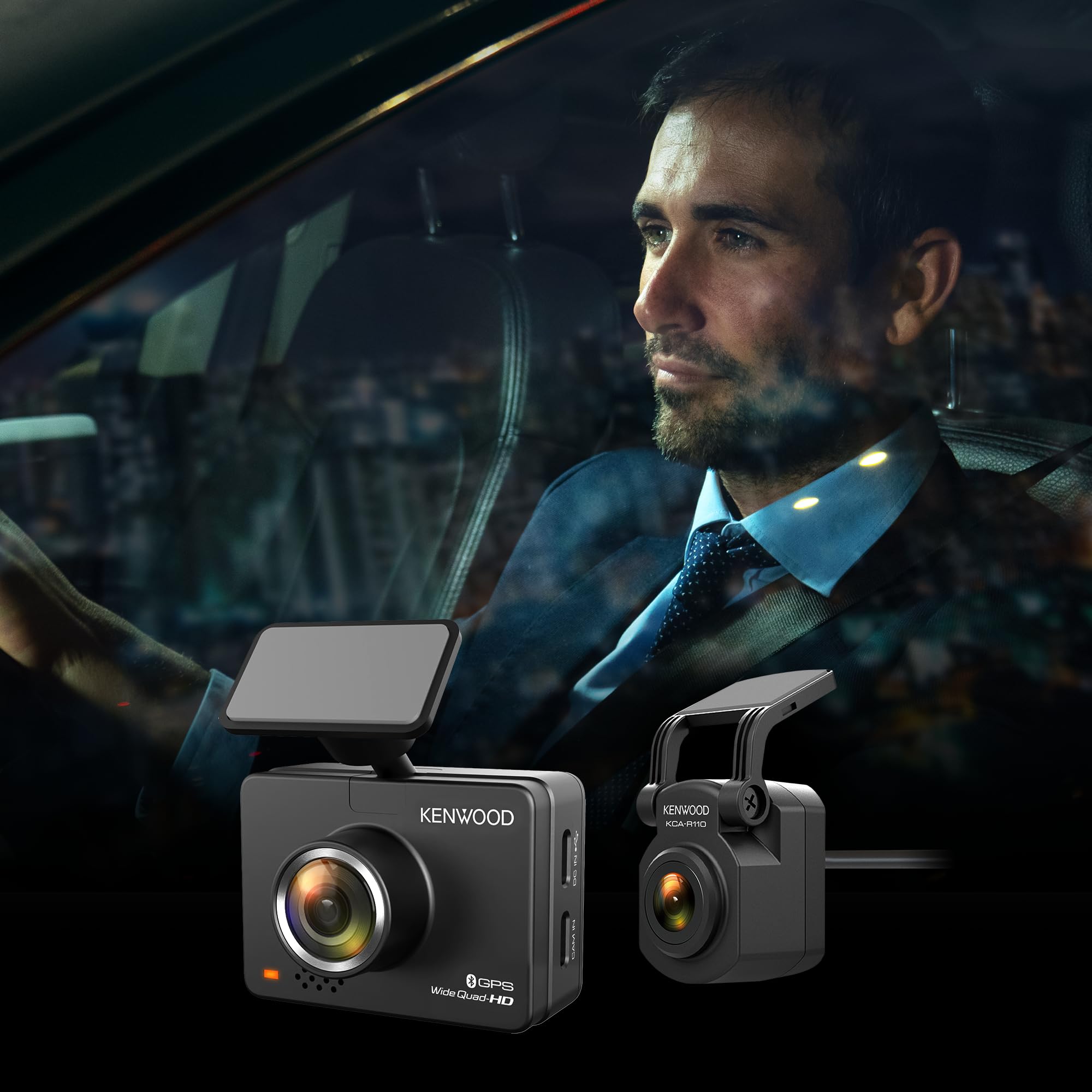 KENWOOD DRV-A510W, Videocamera da cruscotto con display LCD da 2,0", registrazione ad alta definizione 2K e collegamento wireless