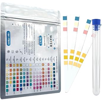 Pack of 100 9 in 1 Aquarium Test Strips Drinking Water Test Tape Households and Ponds for Testing Iron Copper Nitrates Nitrites Chlorines Total Hardness Total Alkalinity Carbonate pH for