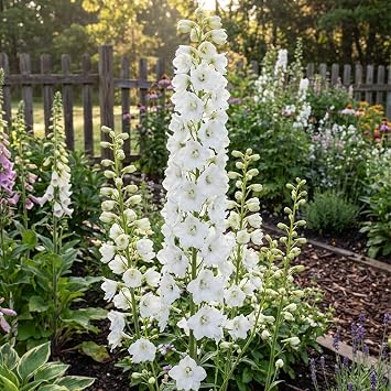 Bloomique - Set of 6 - Delphinium Magic Fountains Pure White - Hardy - Perennial - Height 10-20 cm - 9 cm - Pot
