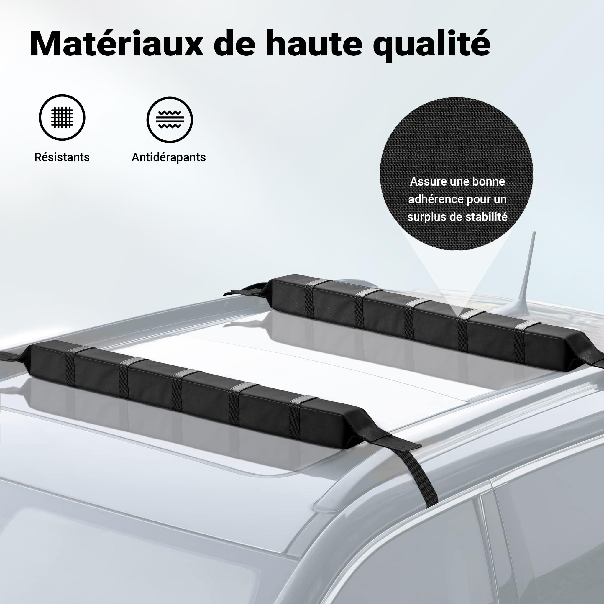 WilTec Jeu de Barre de Toit transversale Universelles Noir Porte-Bagage Galerie de Voiture Support Kayak Canoë Surf Transport Sécurité Routière Automobile