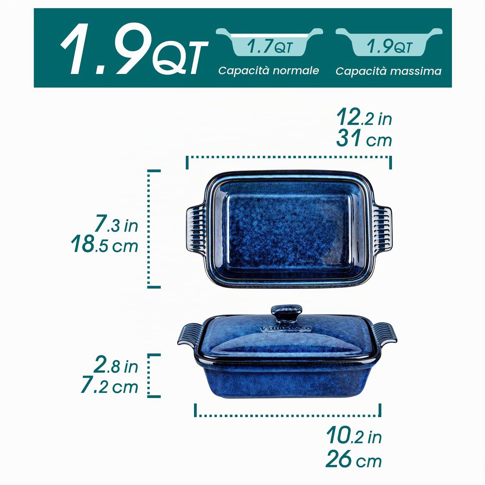 vancasso Casseruola stellata con coperchio, 1,9 litri profonda per lasagne in ceramica