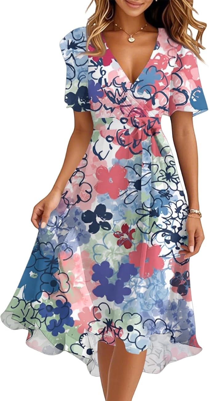 Spring Summer Chiffon Midi Dresses for Women 2025 Elegant Classy Wedding Guest Floral Formal Cocktail Prom Dress