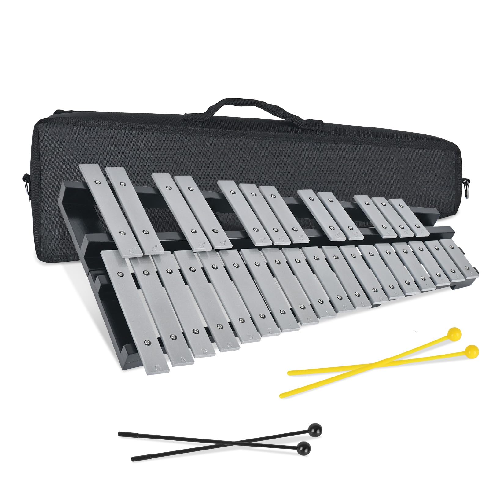 Xylophone Glockenspiel pliable à 30 notes, kit d'instruments de percussion pour adultes et enfants, kit de cloche professionnel pour débutant, comprend 2 maillets et un sac de transport