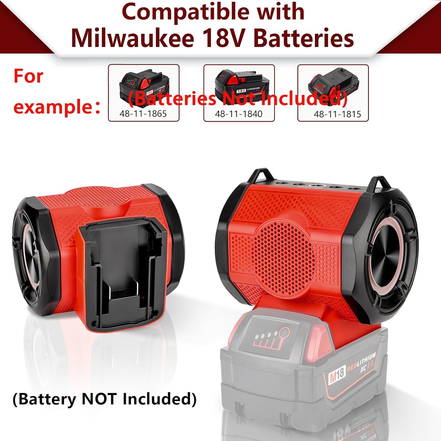 Portable Bluetooth Speaker Compatible with Milwaukee M18 18V Battery Wireless BT5.3 and USB Audio Source, TWS Pairing, Multicolored Lights, Jobsite Home Party Outdoor Speaker(No Battery) - Image 2