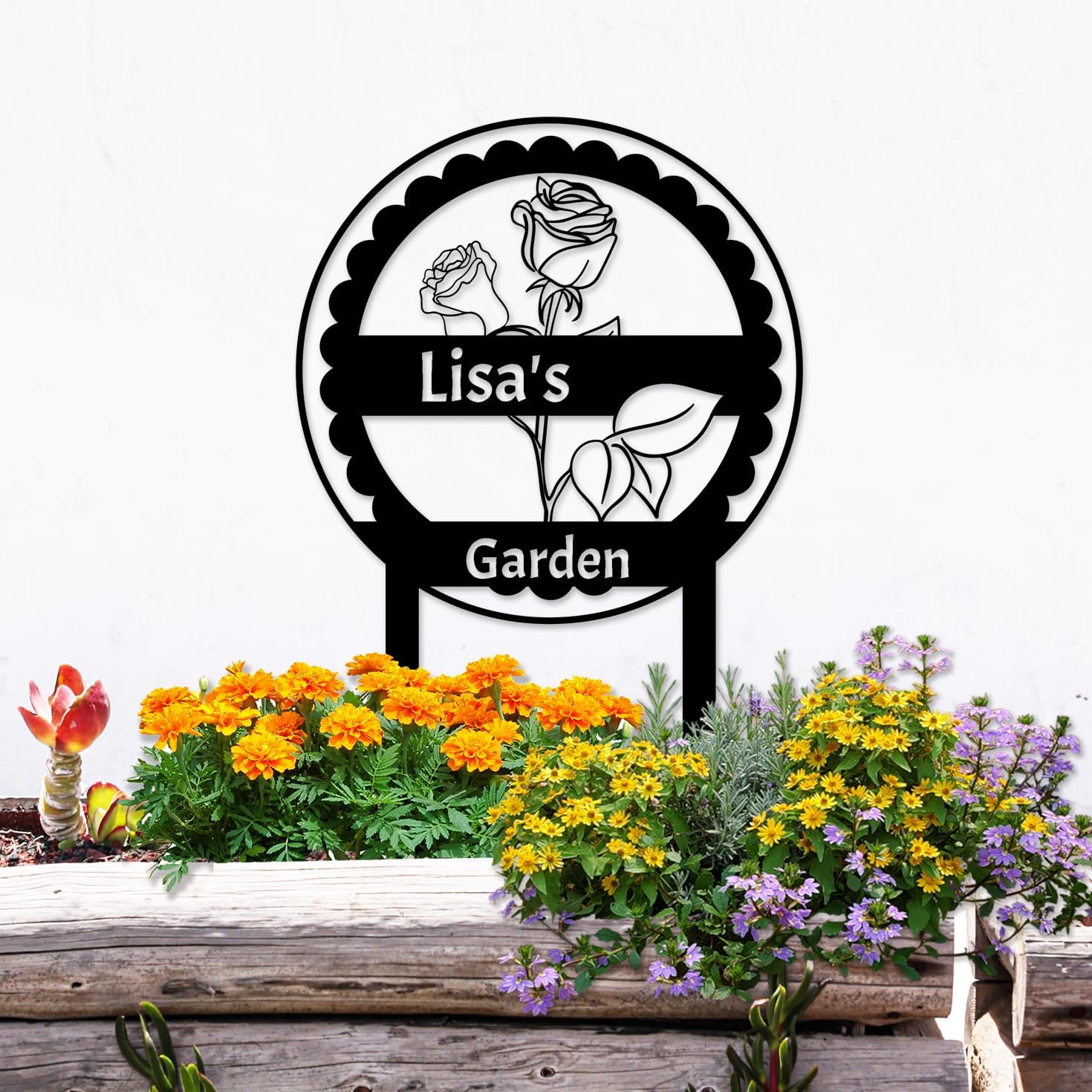 Custom Flowers Cat Garden Sign Metal Stake, Personalized Moon Cat Garden Stake Sign Outdoor Garden Decor Cat Silhouettes for Yard Decoration, Decorative Garden Stake Yard Sign