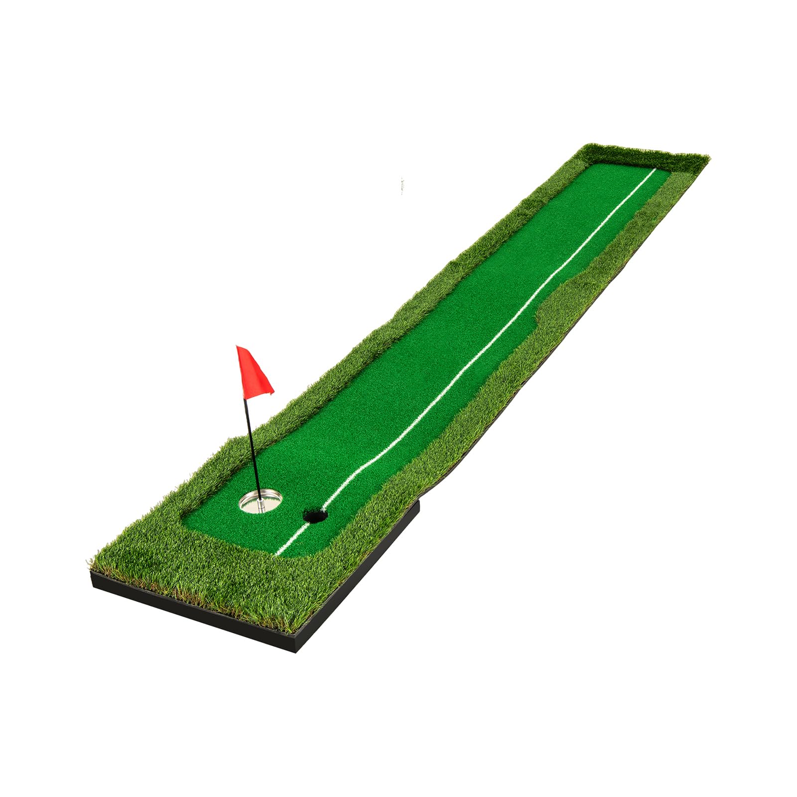 GYMAX Tappeto da Allenamento Golf 300 CM con 3 Palline, 2 Buchi, Green Artificiale, Tappeto da Putting Pong Antiscivolo per Casa, Ufficio