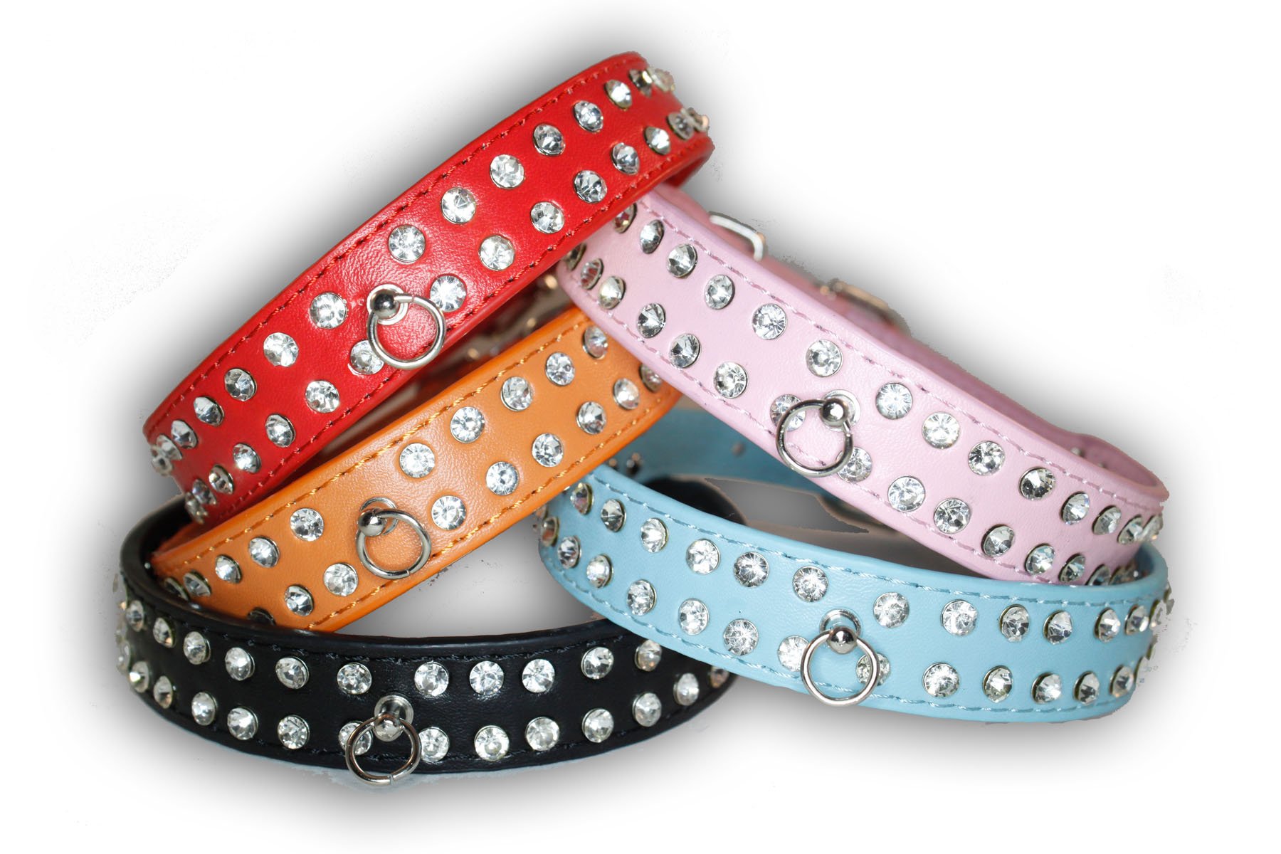 Dog Collar Puppy Coller Double Diamante Colar Pet Felt Small Medium Large Bling Fashion (Medium 32-38cm W=2cm, Pink)