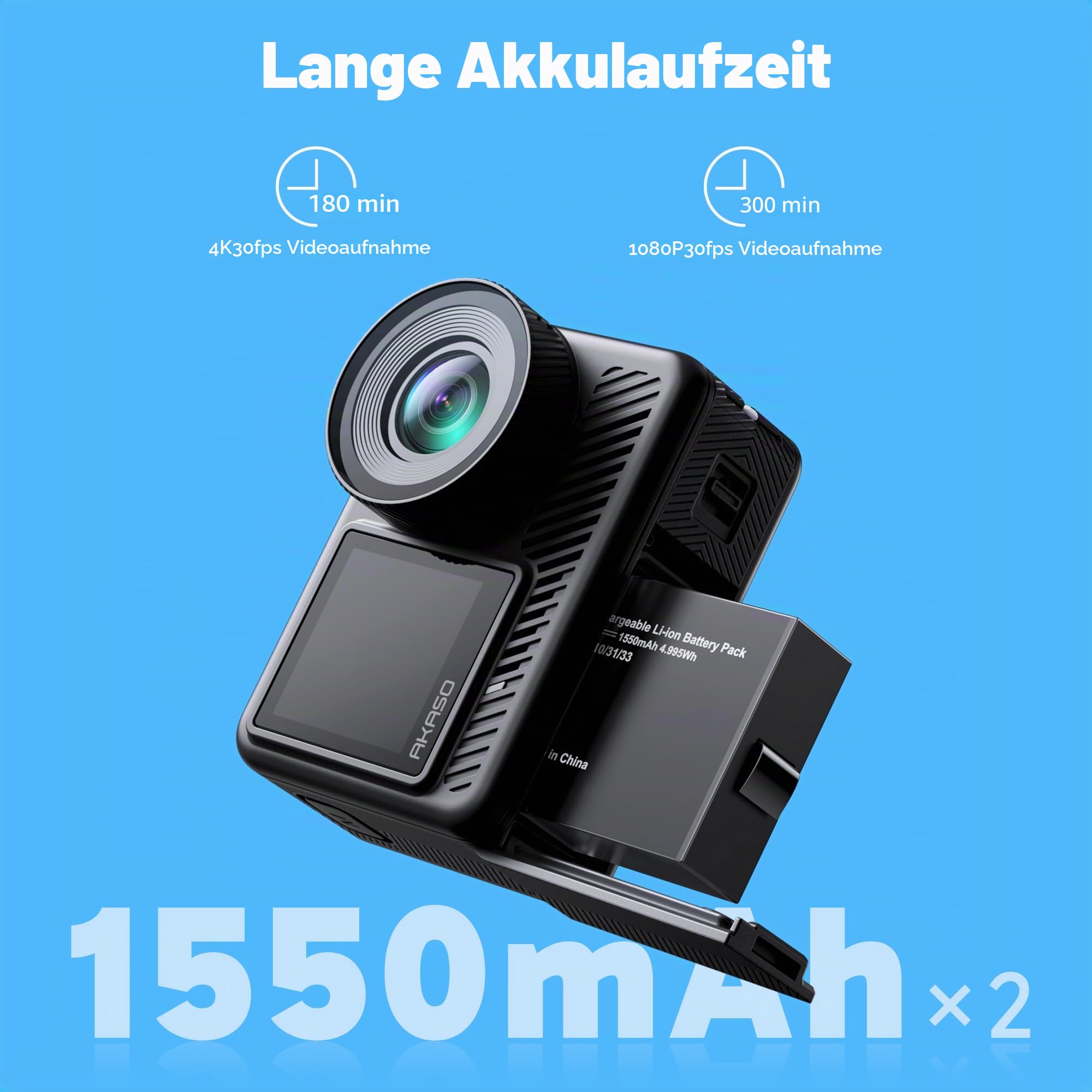 AKASO Action Cam 4K60FPS-Unterwasserkamera 20MP 60M Wasserdicht SuperSmooth Stabilisierung EIS 4.0,WLAN Actioncam mit 150° Weitwinkel,4xZoom,8X Slo-mo,2x1550mAh Akkus-Brave 8 Lite