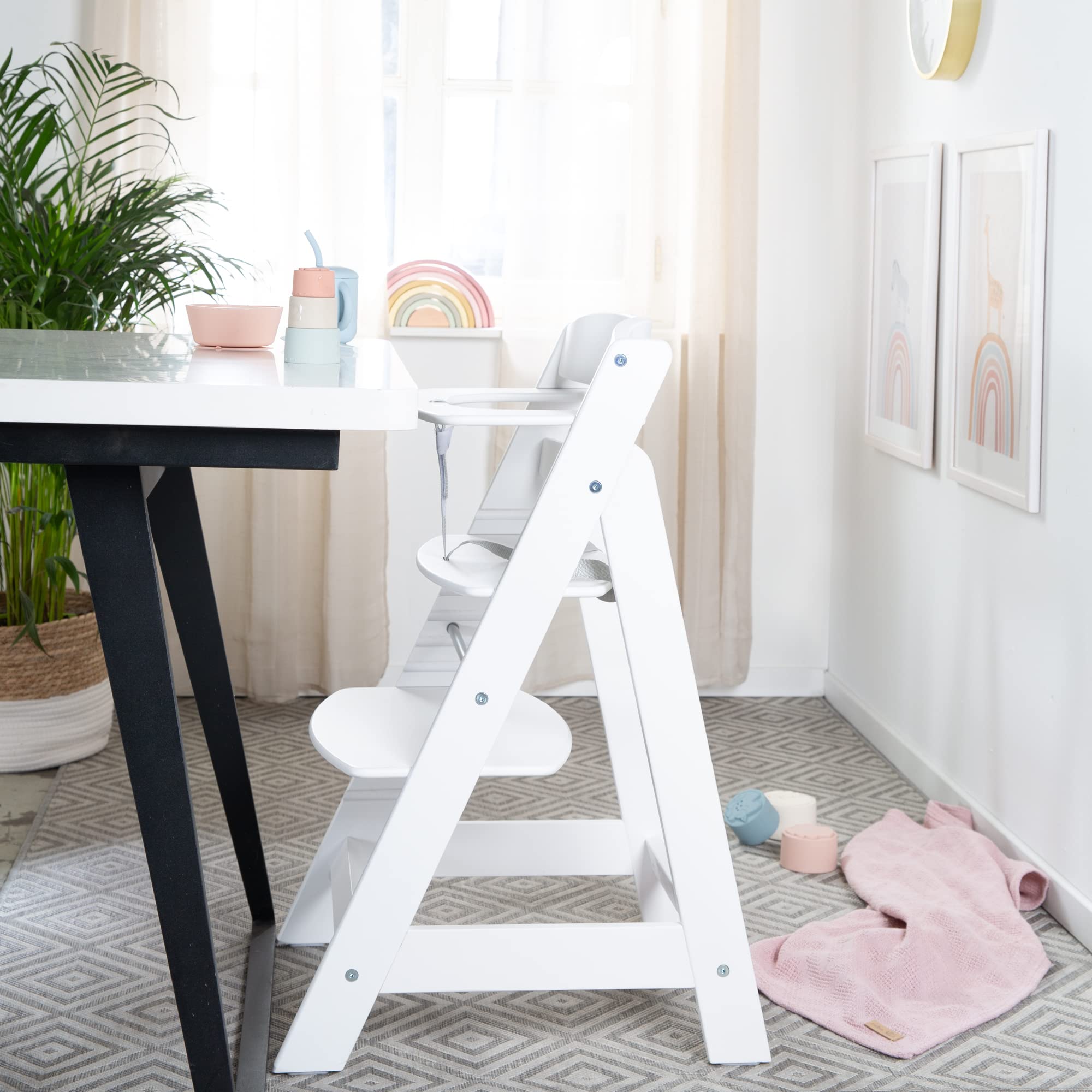 roba Seggiolone Evolutivo Sit Up Flex 2 in 1, Altezza Regolabile, dai 6 Mesi fino ai 70 kg, con Poggiapiedi, Robusto ed Ergonomico, Legno Laccato Bianco