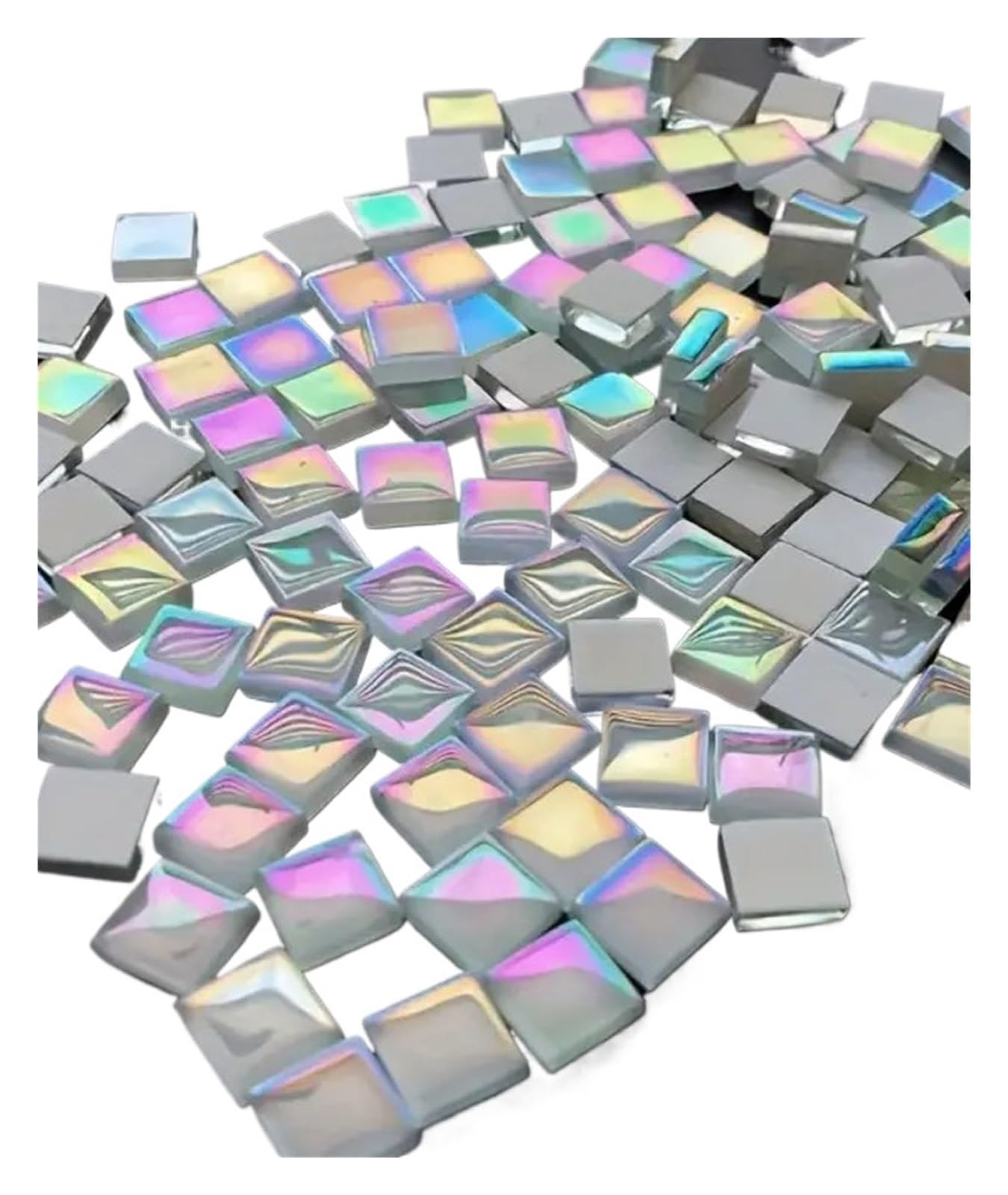 Mtadsbkfp 100Pcs White Mixed Colour Stained Glass Mosaic Tiles, Ceramic Mosaic Tiles 100Pcs 1X1cm Metallic Gloss White Greenblue Diy(100Pcs White)
