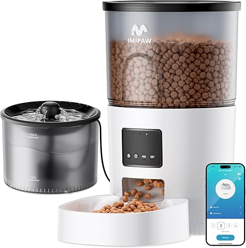 Miniatura 1 de IMIPAW Alimentador automático WiFi 5G y dispensador de agua, dispensador de alimentos secos programado, control remoto con aplicación, porciones