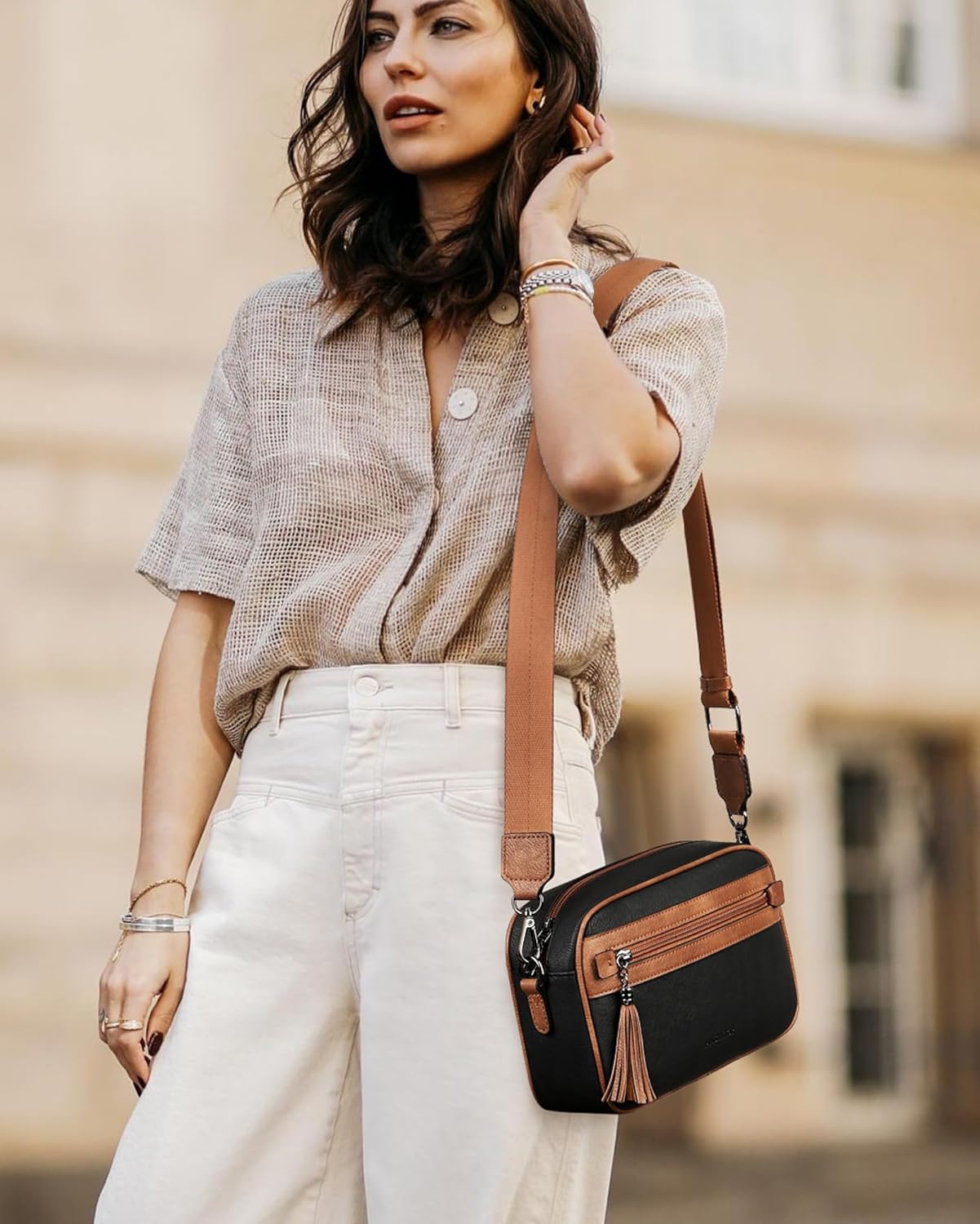 MASINTOR Crossbody Purses for Women Vegan Leather, Travel Purse Shoulder Handbag with Adjustable Strap and Tassel - Image 2