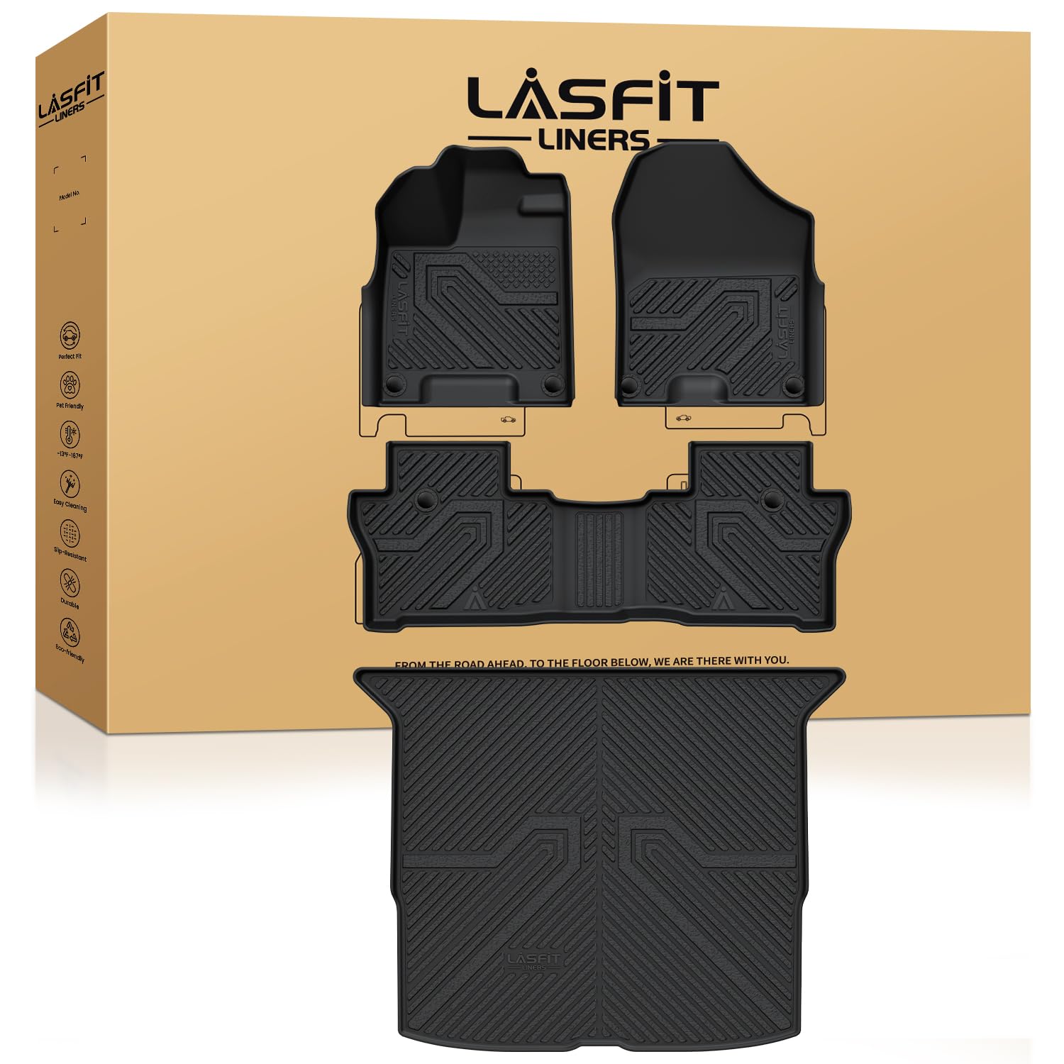 LASFIT Floor Mats & Cargo Mat for Honda Passport 2019-2025, All Weather TPE Custom Fit Car Floor Liner, 1st & 2nd Row & Trunk Mat, Black (EX-L/TrailSport/Elite/Touring/Sport/Black Edition)